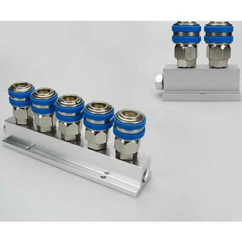 With 20SM C Type Socket Self-locking 1/4" BSP Female Thread T-Shape Solid Aluminum Air Pneumatic Manifold Block Splitter