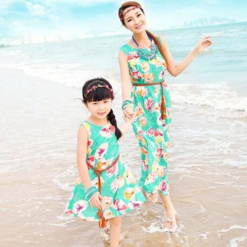 Family Look 2020 New Matching Mother and Daughter Dresses Bohemian Floral Printing Sleeveless Maxi Dress Plus Size