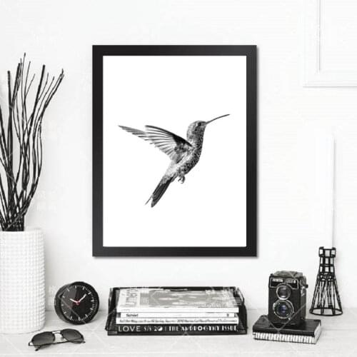 Nordic Minimalist Hummingbird Art Print Canvas Painting Living Room Black and White Posters Wall art Pictures Scandinavian Decor