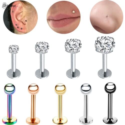 Starose 4pcs 16G 2~5mm Crystal Labret Lip Piercing Kit Ball Nostril Piercing Tragus Helix Earrings Ear Piercing Oreja Nose Ring