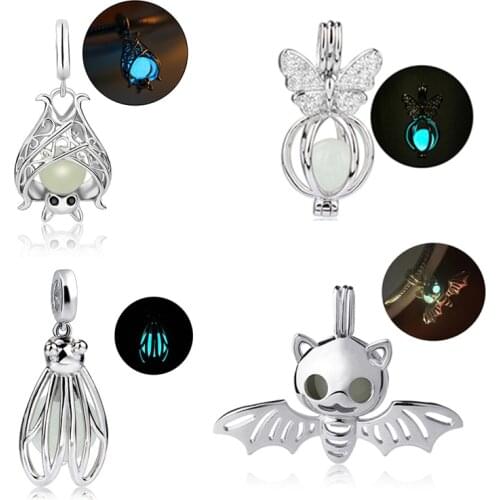Fine Animal Bat Firefly Butterfly Luminous Beads Diy Charms Fit Authentic European Bracelets Pendant Jewelry Making Gift