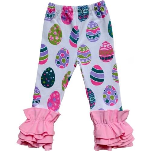 Spring easter baby organic icing legging wholesale childrens boutique clothing floral print girls ruffle pants for Valentines