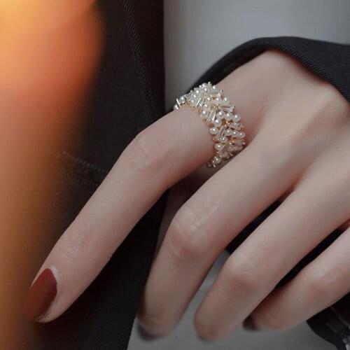 Vintage Korean Style Pearl Zircon Ring for Women Girl Simulated Pearl Open Finger Rings Fashion Wedding Party Jewelry Wholesale