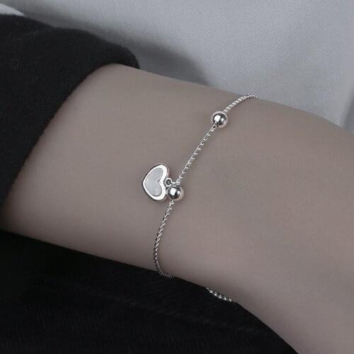 New Round Beads Shell Love Heart Adjustable Charm Bracelet Fashion Women Simple Korean Bracelet 2021 Women Silver Color Jewelry