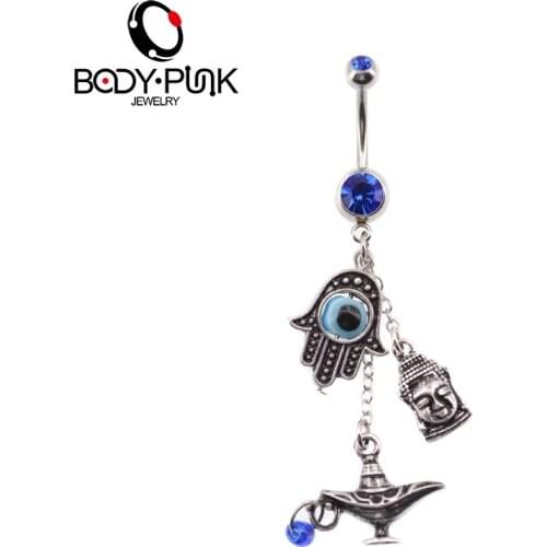 BODY PUNK Hot Steel Hamsa Dangle Body Piercings Jewelry Navel Ring Belly Button Rings Percing Bijoux Pirsing Women Ombligo