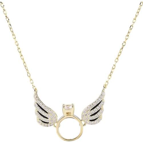 925 sterling silver angel wings pendant necklace niche ins clavicle chain female micro inlaid zircon necklace jewelry wholesale