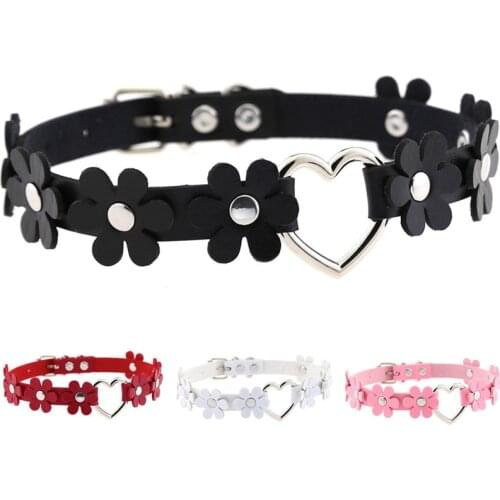 DIEZI Punk 16 Colors PU Leather Heart Choker Necklace Women Gothic Statement Flower Necklaces Cosplay Anime Harajuku Jewelry