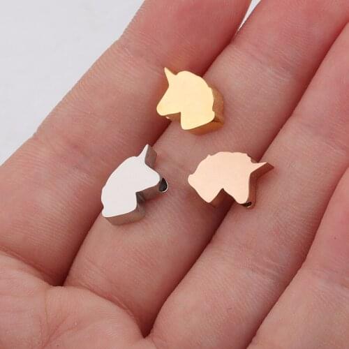 100% Stainless Steel Unicorn Beads Charms Rosegold/Gold/Silver Color Metal Horse Bead Mirror Polished Wholesale 30pcs