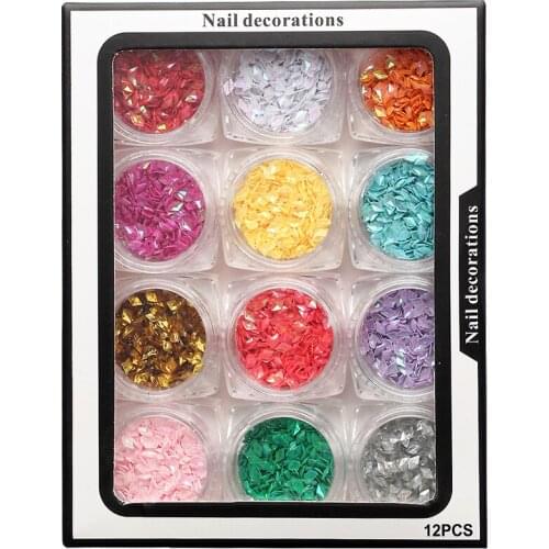 12colors/Set Shiny Acrylic Nail Gel Laser Nail Decorations 3D Art Nails Diamond Pailette Rhinestones Decorations Tips Manicure