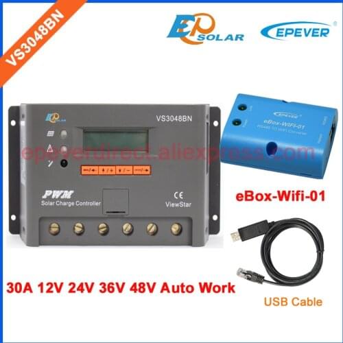 24V 30A solar controller EPEVER VS3048BN 12V/24V/36V/48V auto switch LCD Display Solar regulator 30amps Wifi eBOX Phone APP