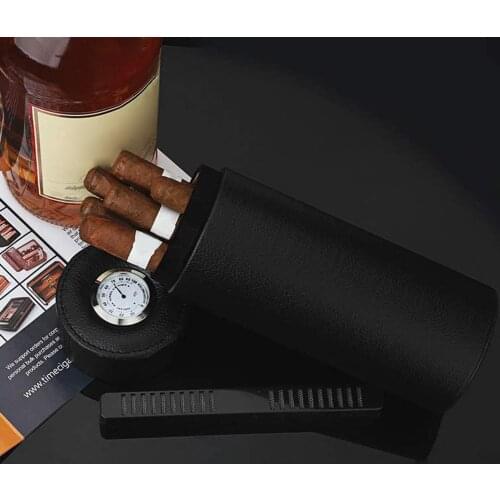 Travel PU Leather Cigar Humidor 5-8 Cigars Humidifier Storage Carrying Holder Case Built in Hygrometer Humidity Measuring