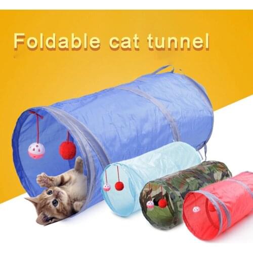 Puzzle Funny Pet Cat Kitten 2-Way Foldable Tunnel Tube Hanging Bell Ball Training Play Toy New Style Cats Kitten Accessories
