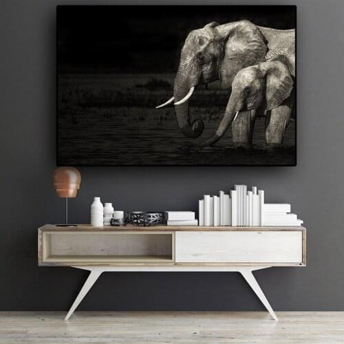 Elefantes and Son Wild Animals Canvas Art Painting Posters and Prints Scandinavian Cuadros Wall Art Picture for Living Room
