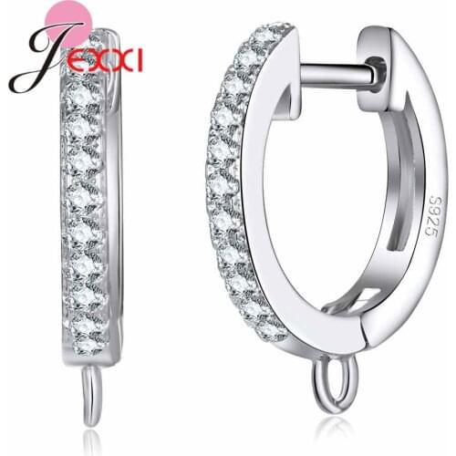 Classic Round Shape Setting White Crystals 925 Sterling Silver Hoop Earrings Party Accessories Finding For DIY Jewelry