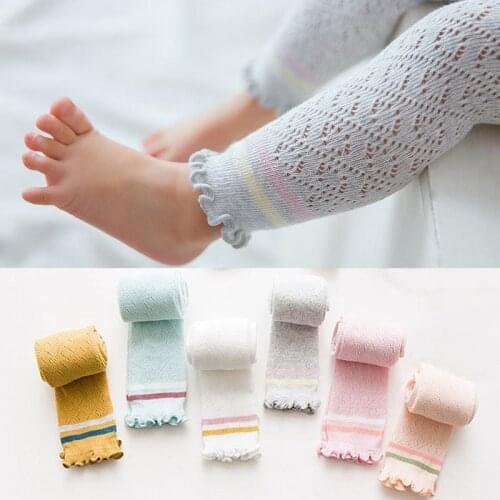 Summer Baby Tights Mesh Baby Toddler Kid Girl Ribbed Stockings Cotton Soft Pantyhose Strips Holes Tight 0-4Y Thin Baby PP Pants