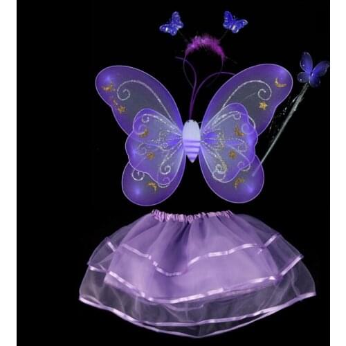 400set/lot wholesale Freeshipping Carnival costumes Single layer Fairy Wings Set with Tutu 6 colors mix 4pcs in one set