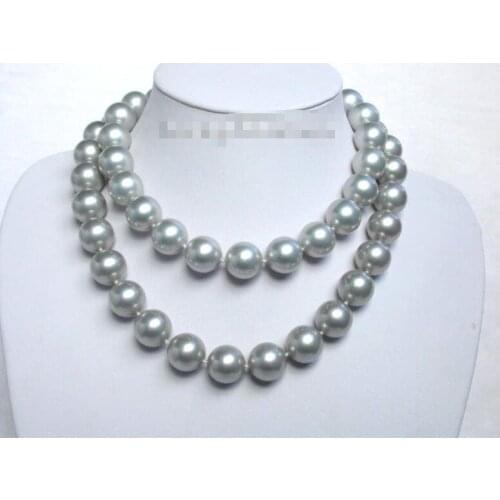 Beautiful 16mm round gray shell pearls necklace 35"