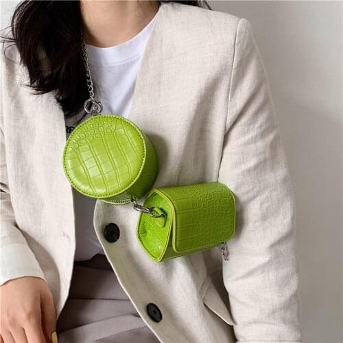 Mini Stone Pattern Small PU Leather Round+Flap Crossbody Bag 2021 Luxury Chain Shoulder Handbags and Purses