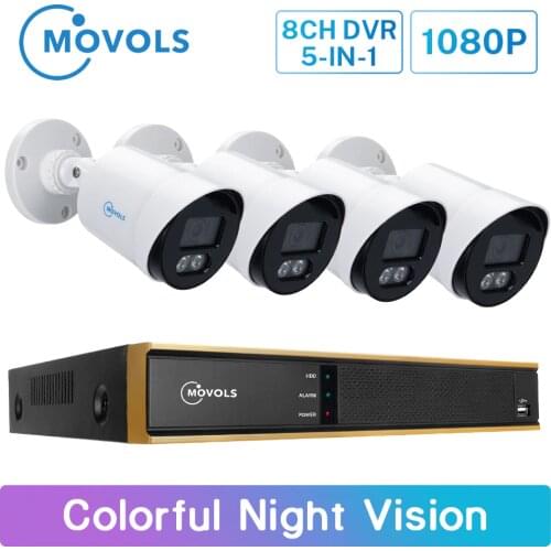 Movols 1080P 4PCS Colorful Night Vision CCTV Camera 8CH 2MP P2P DVR Outdoor Video Surveillance Kit Waterproof Security System