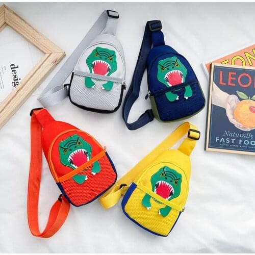 2021 Lovely Kids Chest Pack Cartoon Dinosaur Embroidery Shoulder Bag Messenger Bag for Boys Girls Cute Canvas Purse