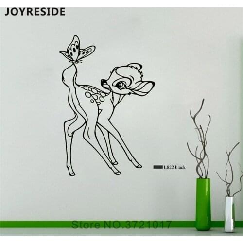 JOYRESIDE Bambi Wall Deer Butterfly Sticker Decals Vinyl Kids Bedroom Living room Interior Decorations Designs Art Mural A1451