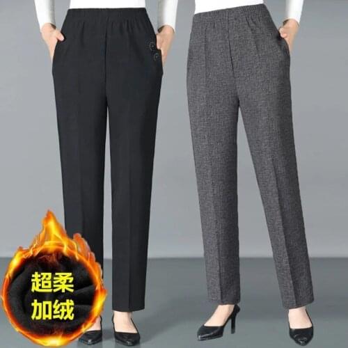 Autumn Winter Mother Clothing Plus velvet Warm Pants Middle-aged Womens High-waist Straight-leg Casual Trousers Plus size Pants