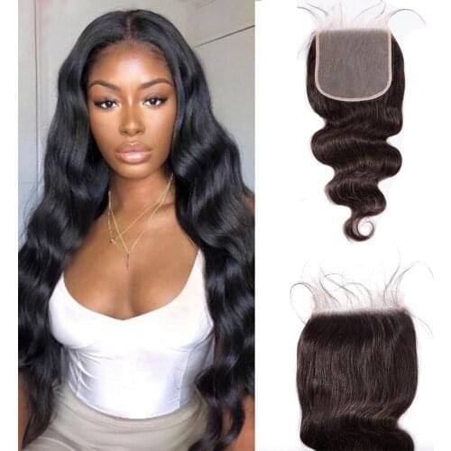 Osolovely Hair Body Wave Human Hair Lace Frontal Closure Natural Color 16-20 Inch Transparent 6x6 Lace Closure