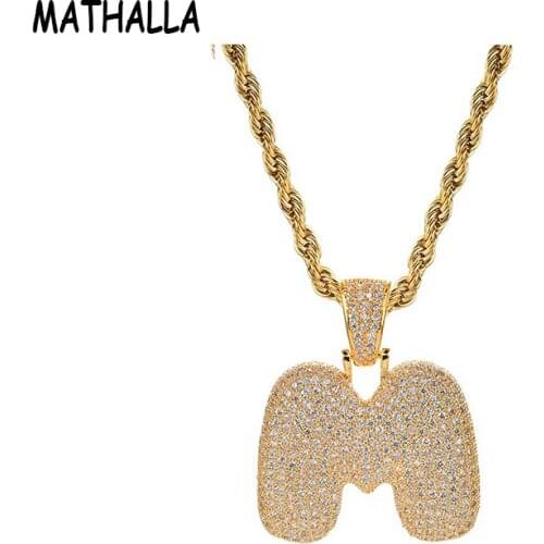 Bubble letter AAA+Cubic Zircon Bubble Letters M Pendants&Necklaces Mens Hip Hop Jewelry