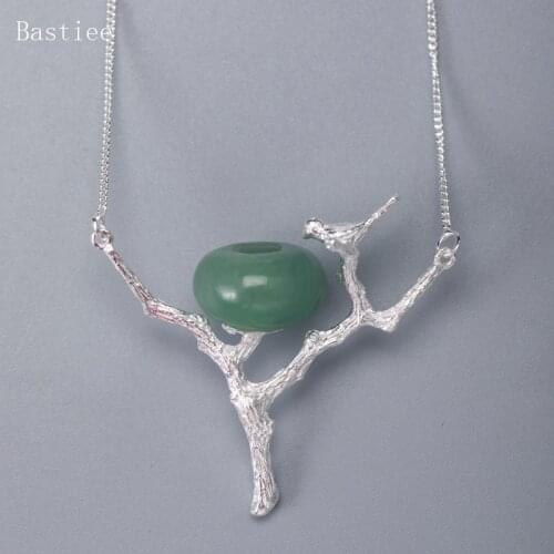 Bastiee Jade Necklace Pendant 925 Sterling Silver Jewelry For Women Bird Drink Water Vintage Gifts Link Chain