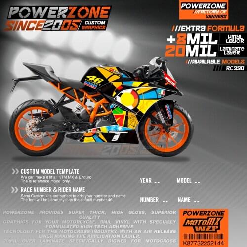 PowerZone Custom Team Graphics Backgrounds Decals 3M Stickers Kit For KTM RC390 2014-2016 2017-2019 144