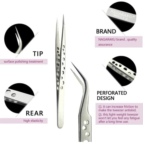 NAGARAKU Profissional Stainless Steel Lashes Tweezers Makeup Stainless Steel Tweezers Especially Eyelash Extension Lashes