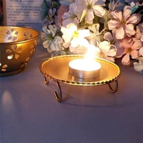 Retro Elegant Tea Design Golden Holders Light Candle Matal Stylish