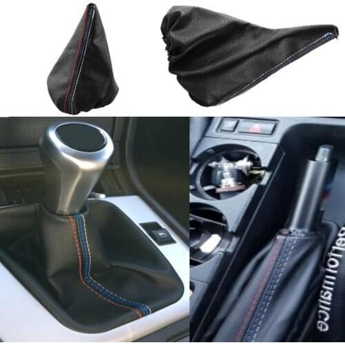 2pcs Car Shift Gear Stick Manual Handbrake Shift Boot Black PU Leather Boot For BMW 3 Series E36 E46 M3