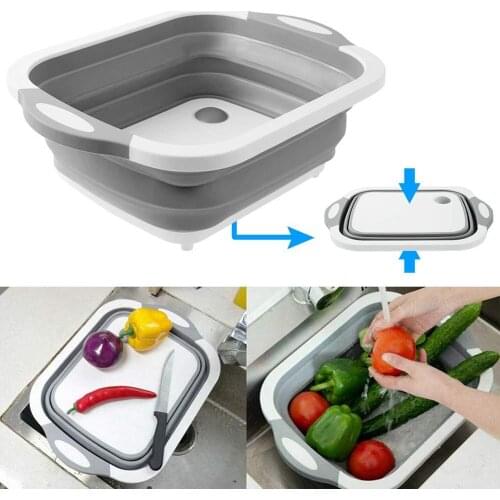 Collapsible Chopping Block With Draining Plug Silicon Foldable Cutting Board Vegetable Fruit Washing Basket Kitchen Organizer