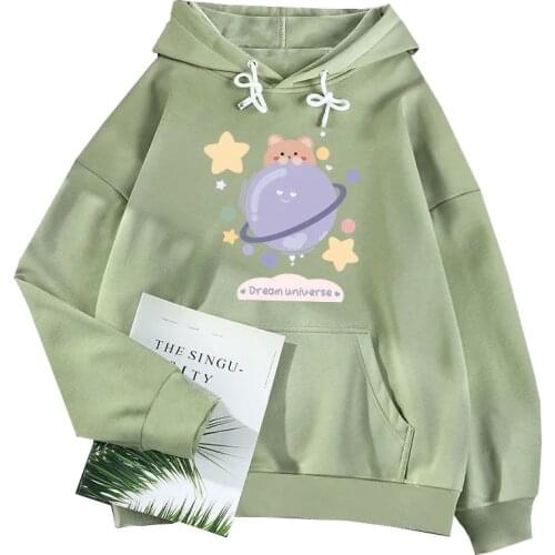 New Autumn Winter Hoodies Women Sweatshirts Loose Casual Planet Print Long Sleeve Hooded Pullovers Female Warm Tops Ladies Hoody