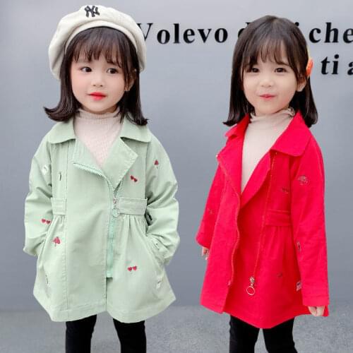 2010 New Girls Jackets Spring Autumn Clothes Mid-Length Embroidered Pure Color Windbreaker Autumn Long-Sleeved Coat