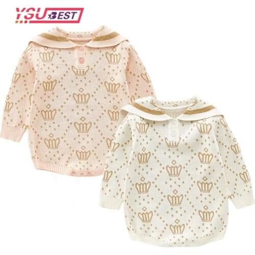 2020 Newborn Baby Girls Boys Knitted Romper Crown Style Baby Clothes Cotton Woolen Baby Rompers Ruffle Infant Baby Boys Jumpsuit