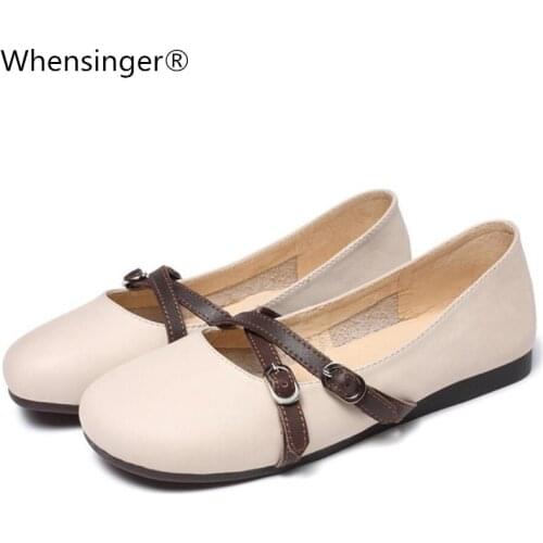 Whensinger - 2018 New Women Shoes Genuine Leather Flats Vintage Design 3038 Casual sneakers womens flat shoes
