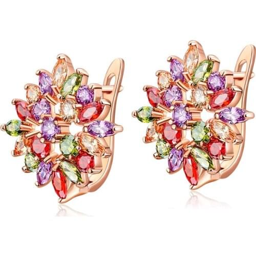 YJGS Korean Gold Color Zircon Brinco Earrings For Female Personality Flower Fashion Brincos Pendurados Bisutería Jewelry