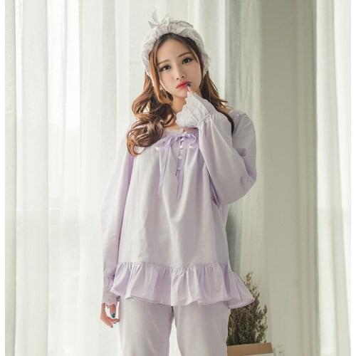 Lolita Princess Pajamas Cute Cotton Pajamas Set Lace Ruffle Pajamas Korean Sleepwear