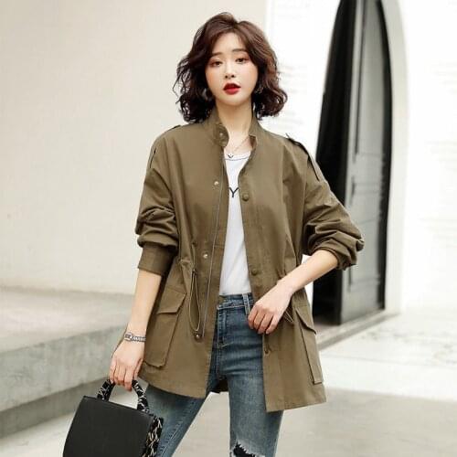 Large Size Women Loose Trench Coat 2021 Spring Autumn Windbreaker Casual Zippers Long Stand-up Collar Ladies Overcoat 4XL D799