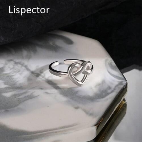 Lispector 925 Sterling Silver Korean Braided Hollow Love Heart Rings for Women Simple Matching Couple Ring Unisex Jewelry Gifts