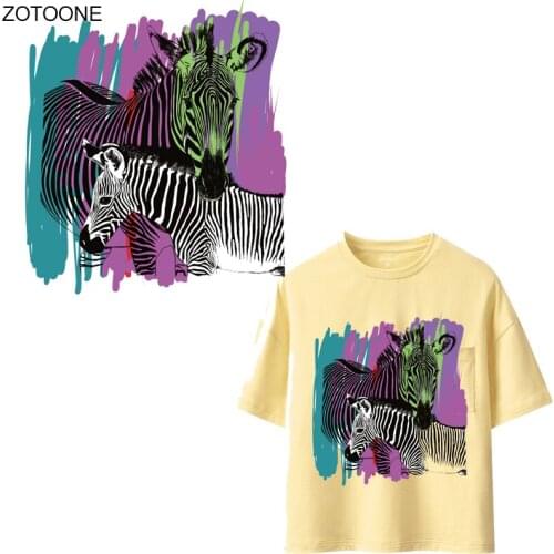 ZOTOONE Cute Animal Patches Colorful Zebra Stickers for Kids Iron on Transfers for Clothes T-shirt DIY Heat Transfer Appliques G