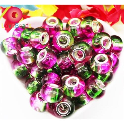 10Pcs Dual Color Resin Murano DIY Large Hole Spacer Beads Fit Pandora Bracelet Women Pendant Necklace Charms for Jewelry Making
