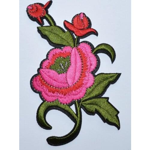 Pink roses pair flowers floral retro boho appliques iron on patches (Size is about 15 * 8.5 (Size is about 9 * 14.5 cm)