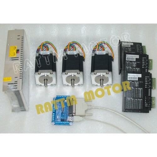 3Axis CNC controller kit 3PCS Nema23 stepper motor Dual shaft 76mm,3A,270oz-in & FMD2740C Driver 4A,50V & Power supply & board