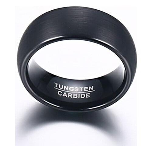 8mm Matte Black Personalized Mens Tungsten Carbide Domed Wedding Band Comfort Fit Durable Scratch Resistant