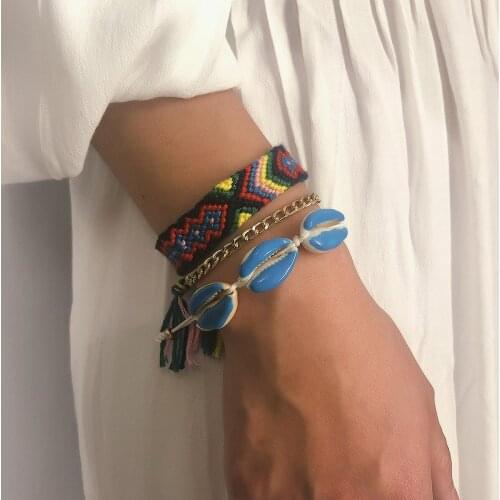 Bohemian Style Heavy Craft Embossed Chain Accessories Female Ethnic Style Hand-woven Painted Oil Shell Layered Bracelet