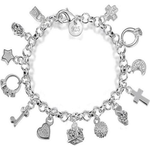 Bracelet Silver Cross Love Star Moon Ornaments Bracelet Thirteen Hanging Bracelet Women Multi-element Fashion Minimalist Jewelry