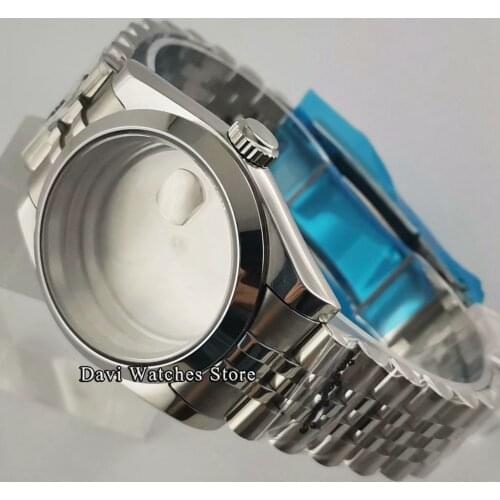 36mm Sterile Watch Case Sapphire Glass Silver Case Steel Bracelet Fit NH35 NH36 ETA 2836 Miyota 8215 821A DG 2813 3804 Movement